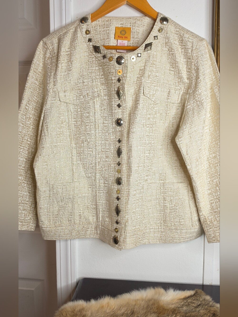 Ruby Rd. Cream Textured Embellished Blazer - Picture 2 of 10